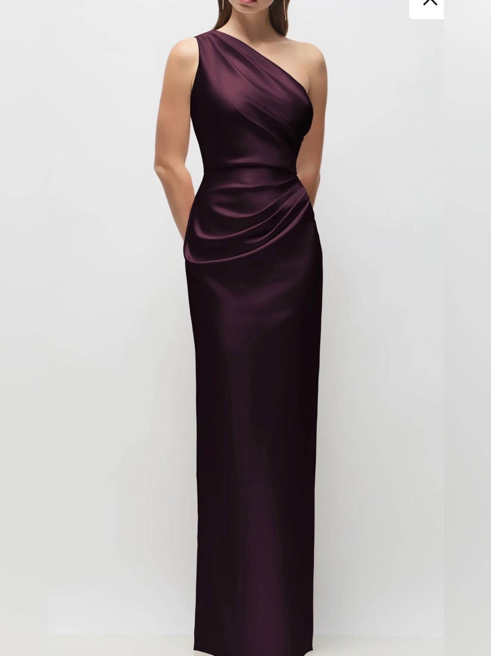 NEW After Six Malin Style 6927 One-Shoulder Charmeuse Gown, Large Purple Plum